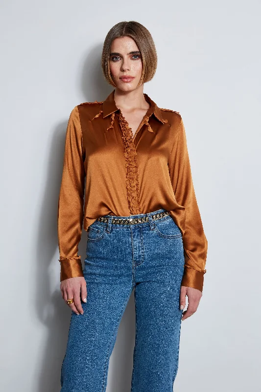 Chiffon Ruffle Silk Satin Shirt