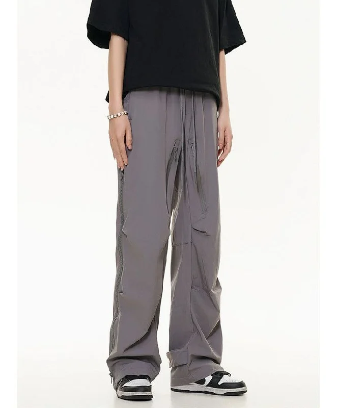 Rivet Buttons Zipped Slit Pants