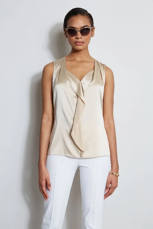 Silk Satin Sleeveless Cascade Shirt