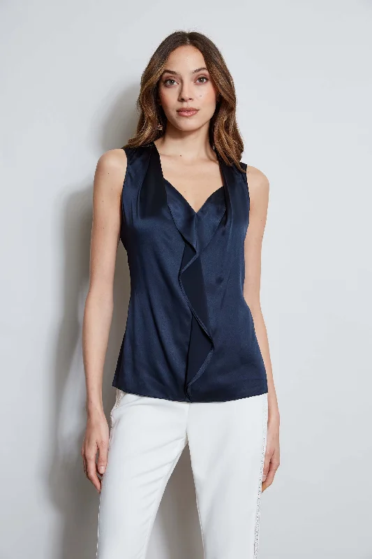 Silk Satin Sleeveless Cascade Shirt