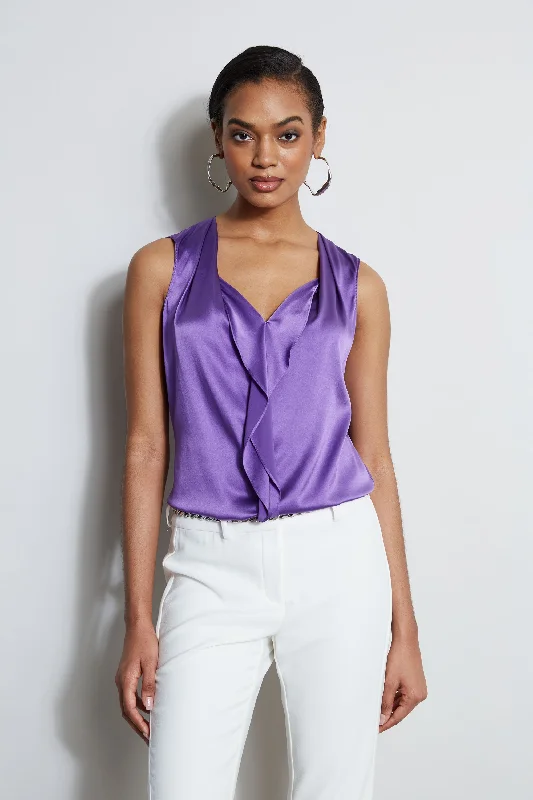 Silk Satin Sleeveless Cascade Shirt