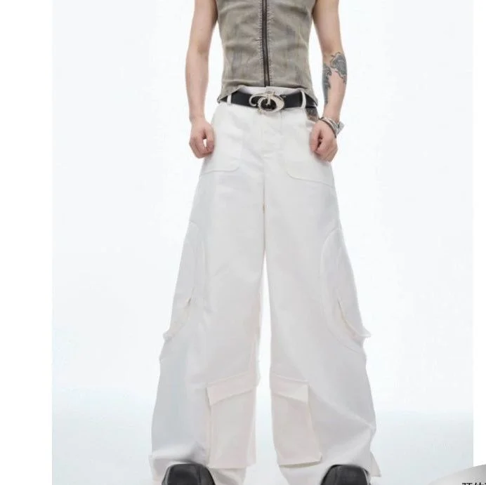 Solid Color Strap Detail Trousers