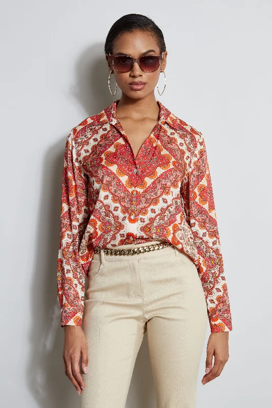 Silk Tile Print Button Down Shirt