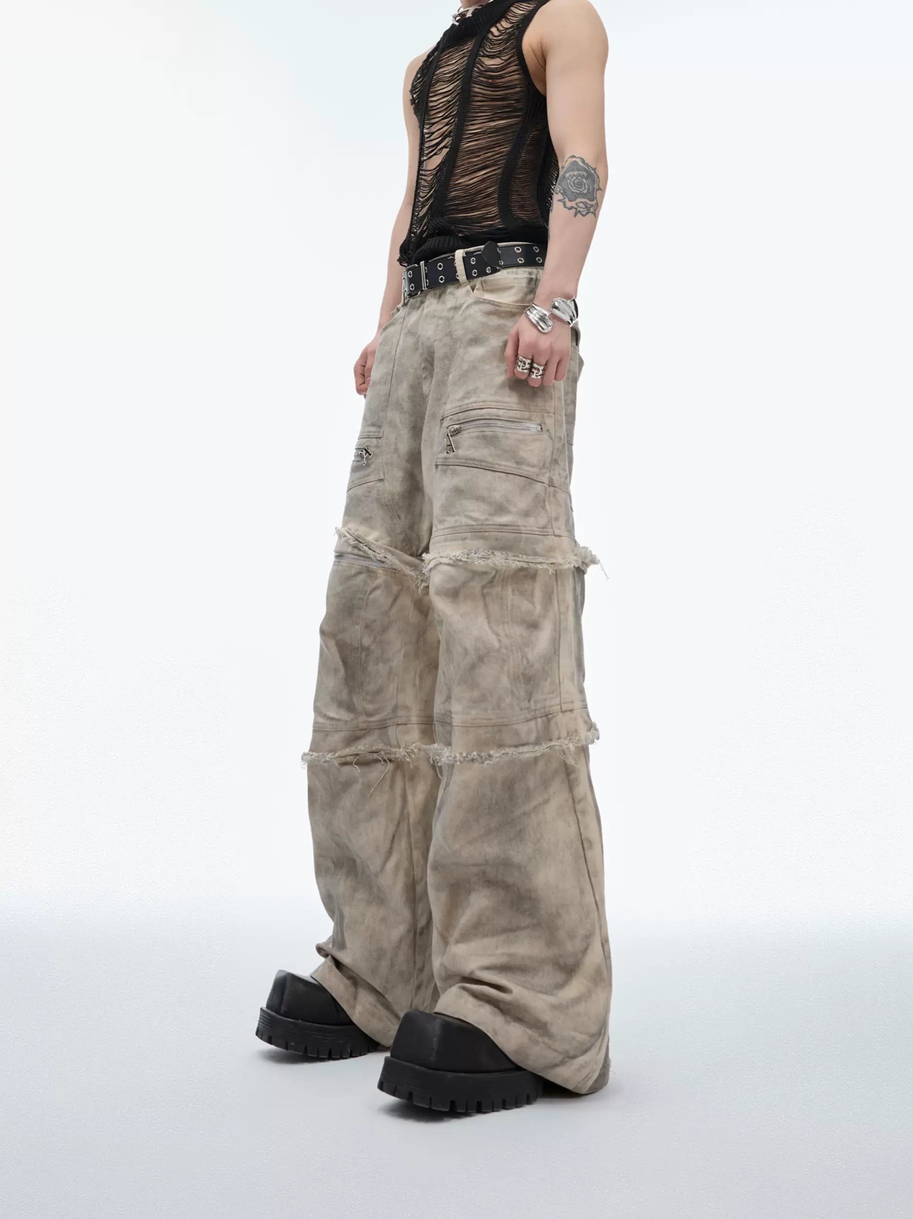 Tie-Dyed Raw Edge Cargo Pants