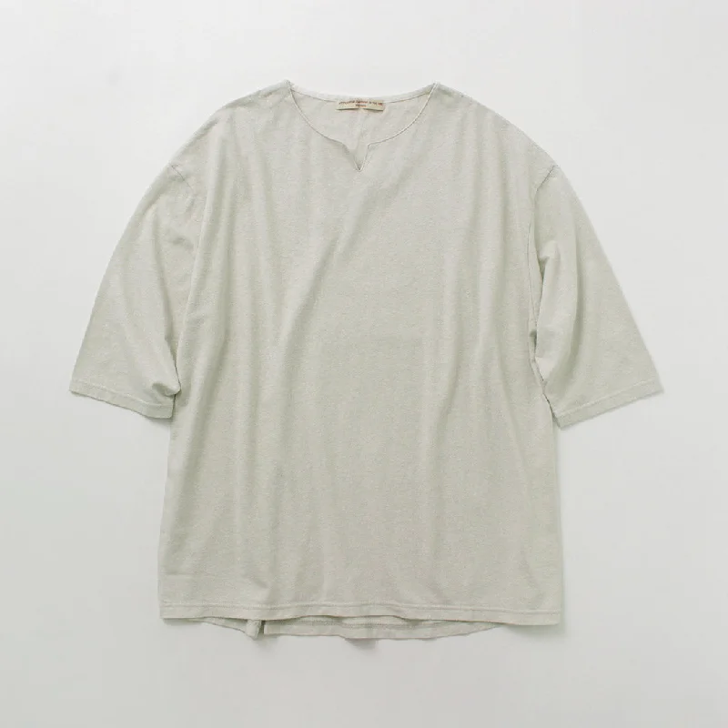 ROCOCO / Linen Cotton Key Neck T-Shirt