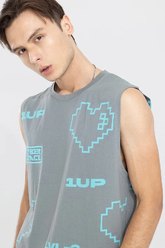 Cyber Space Grey Sleeveless T-Shirt