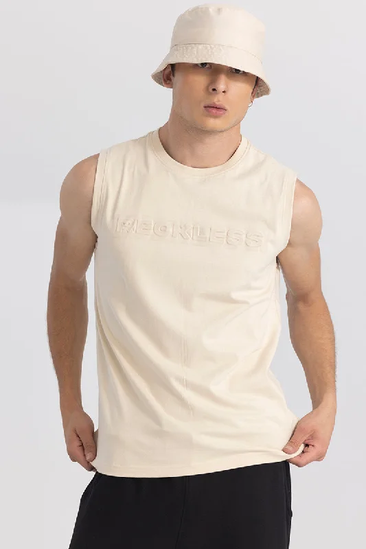 Reckless Beige Sleeveless T-Shirt