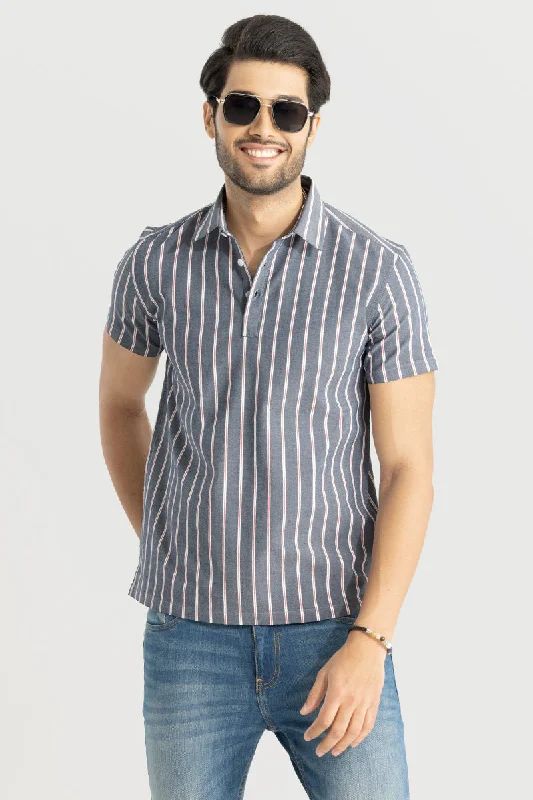 Sleek Stripe Grey Polo T-Shirt