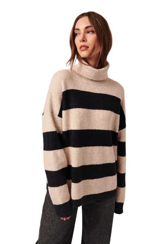 Bronx Turtleneck - Cream and Black Stripe