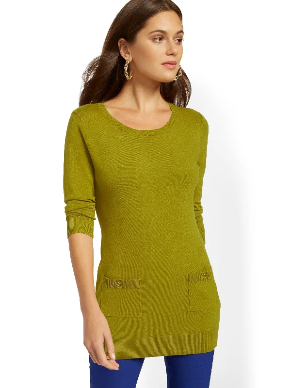 Button-Accent Pocket Tunic Sweater - 7th Avenue