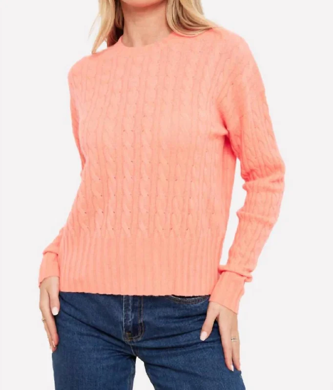 Cathy Cashmere Cable Crew Sweater In Coral