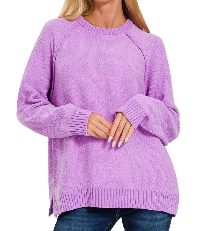 Don't Ever Look Back Raglan Chenille Sweater In Lavender