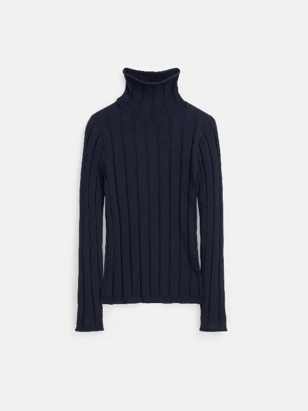 Ellie Ribbed Turtleneck In Cotton Cashmere