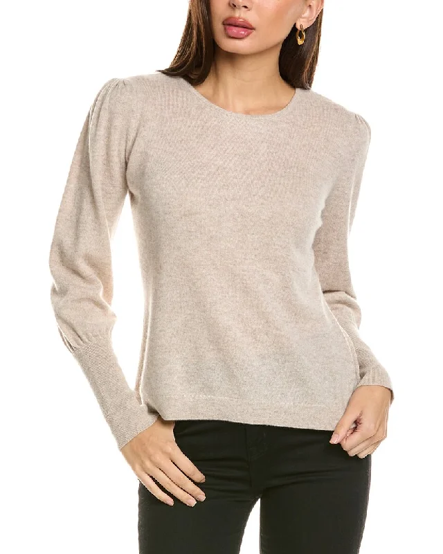 Forte Cashmere Gathered Sleeve Crew Cashmere Sweater