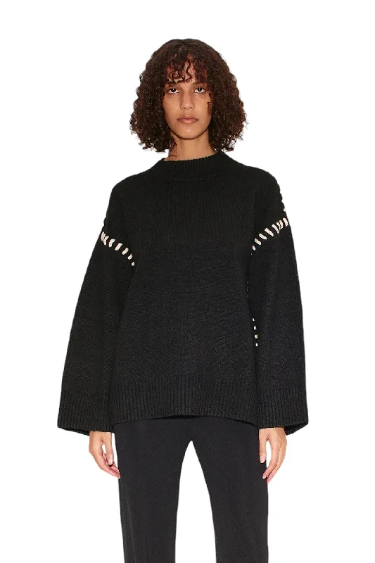 Leith Whipstitch Sweater - Black with Cream