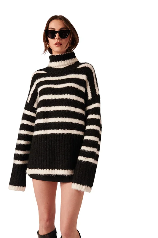 Tabby Turtleneck - Black and White Stripe