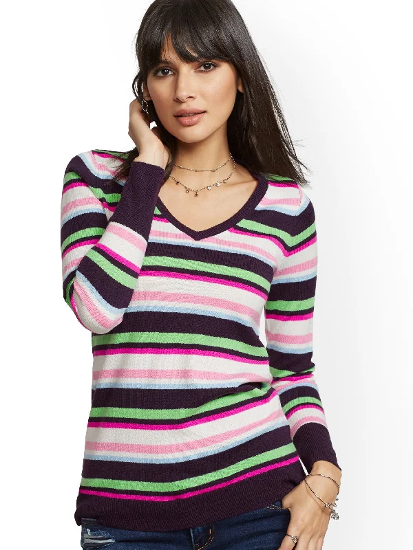 The Essential V-Neck Sweater - Multicolor Stripe