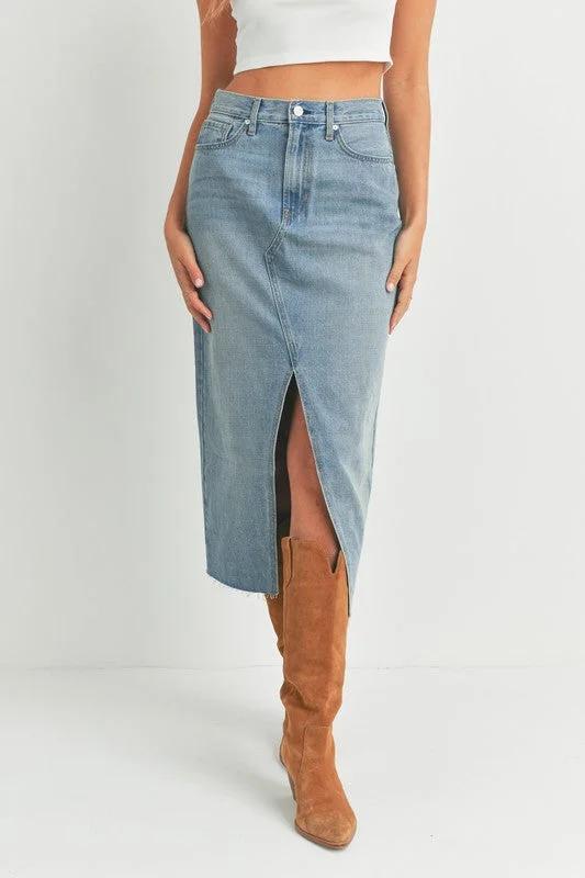 Criss Cross Denim Midi Skirt