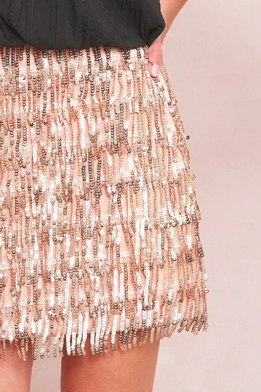 Sequin Fringe Rose Gold Skirt