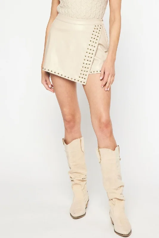 Studded Faux Leather Ecru Skort