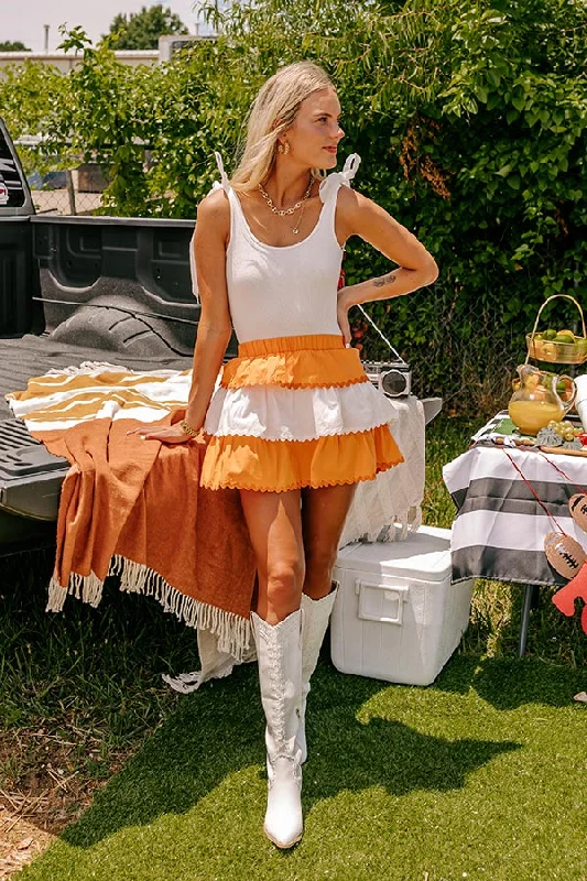 Tailgate Cutie High Waist Tiered Mini Skirt in Orange