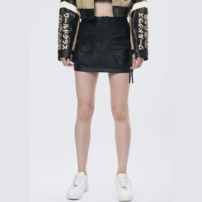 Utility Vegan Leather Mini Skirt - Black