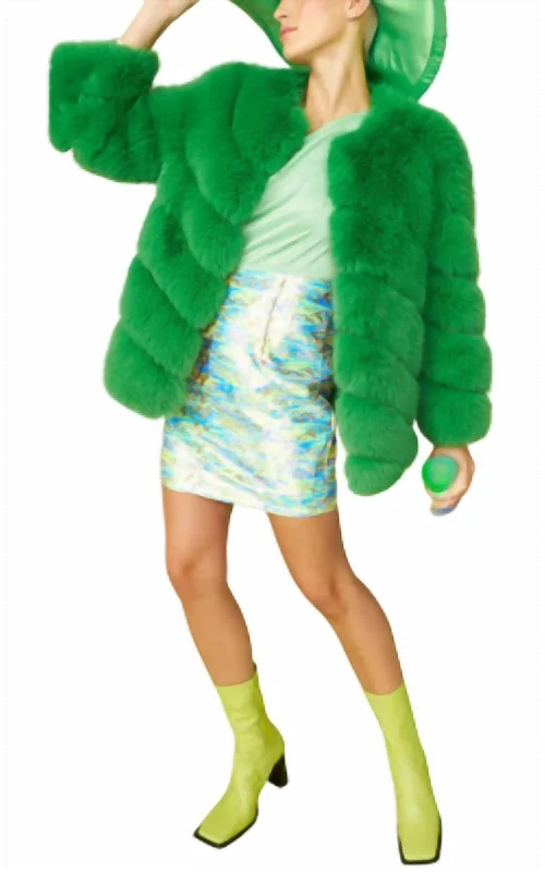 Gaga Faux Fur Striped Coat In Green