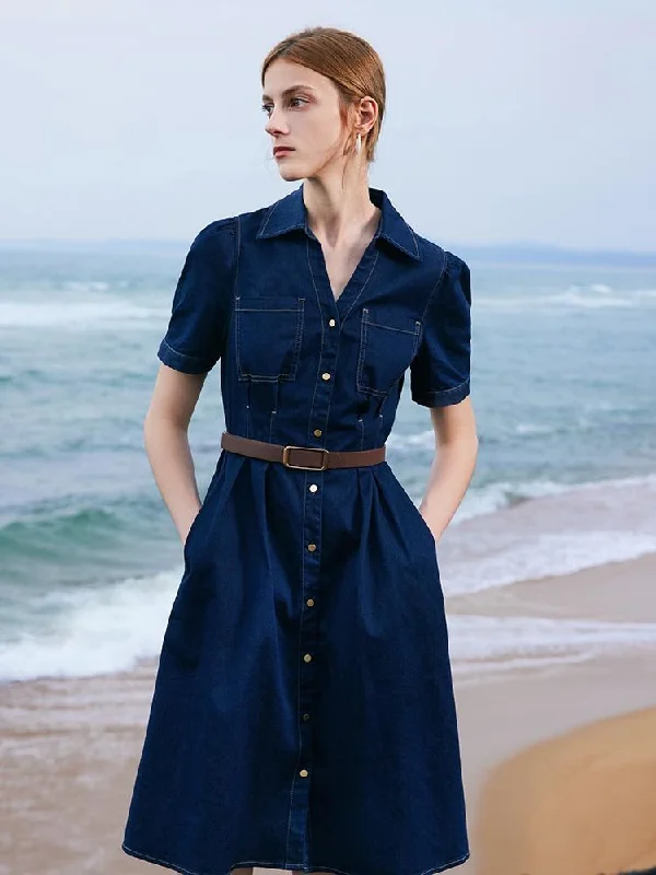 Gathered Waist Denim Mini Dress