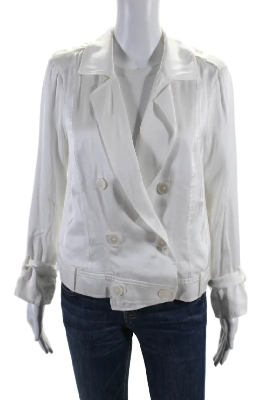 L'Agence Womens Collared Double Breasted Button Long Sleeve Jacket White