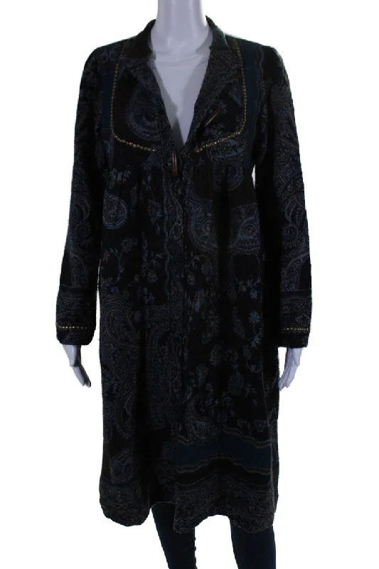 Matta Women's Round Neck Long Sleeves Button Up Jacket Paisley