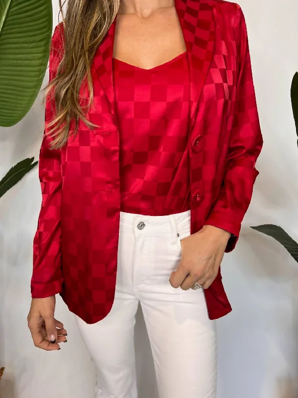 Felix Blazer Checkerboard Satin In Red