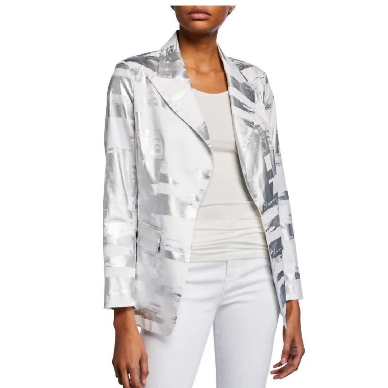 Silver Foil Jacket In White Silver