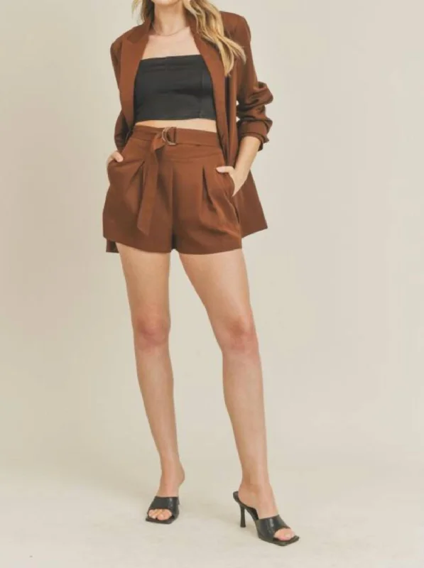 Belted Woven Shorts In Coffee