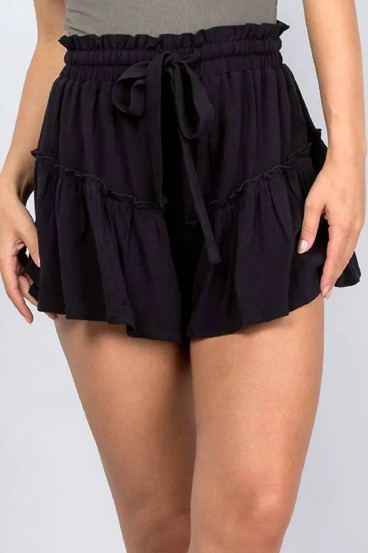 Ruffle Tie Shorts In Black