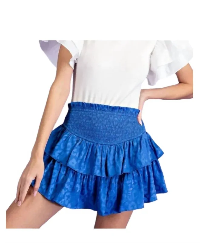 Smocked Ruffle Mini Skort In Royal Blue