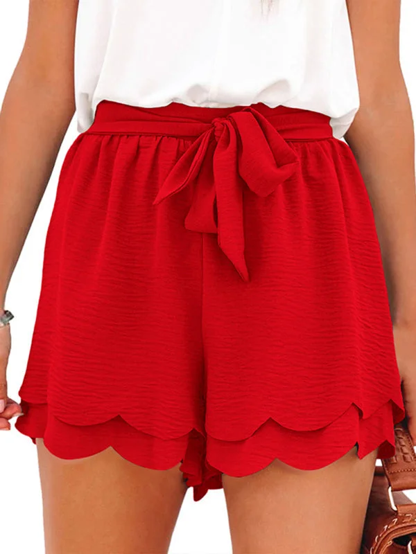 Women's Layered Petal Shorts With Tie Waist