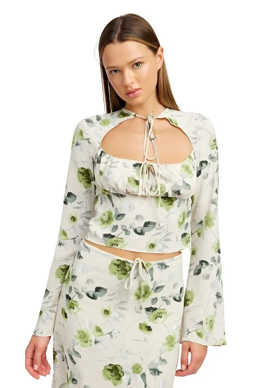 FLORAL BLOUSE WITH NECK TIE