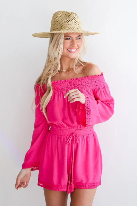 FINAL SALE - Island Favorite Fuchsia Cropped Blouse - DU DEAL