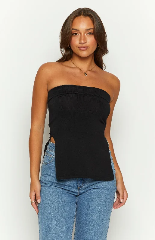 Mordani Black Knit Strapless Top