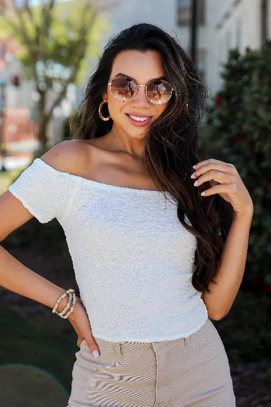 FINAL SALE - Selena White Smocked Crop Top - DU DEAL