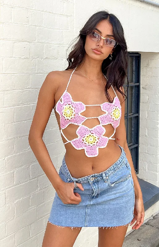 Starboy Pink Halter Crochet Top