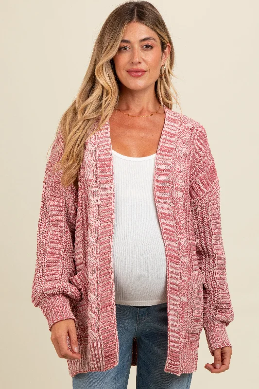 Brick Two Toned Oversized Cable Knit Maternity Cardigan