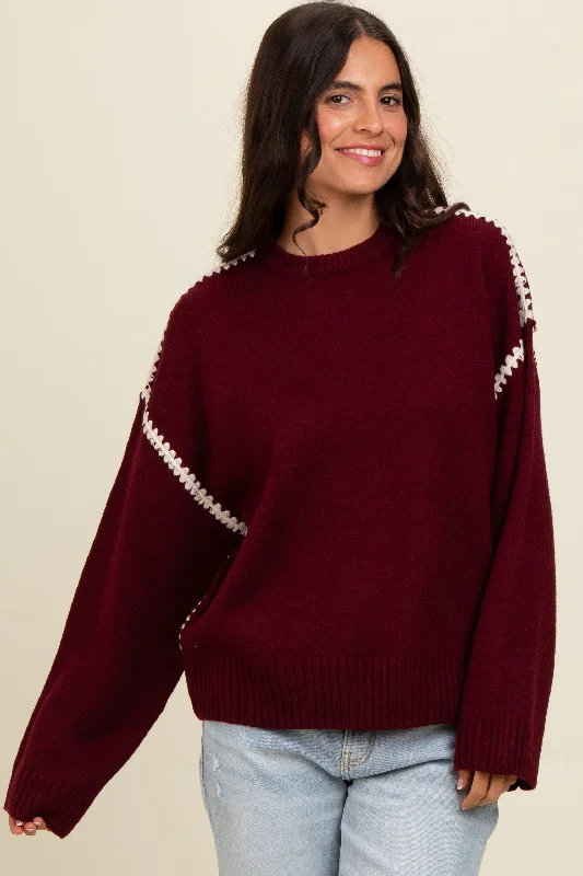 Burgundy Contrast Stitch Sweater