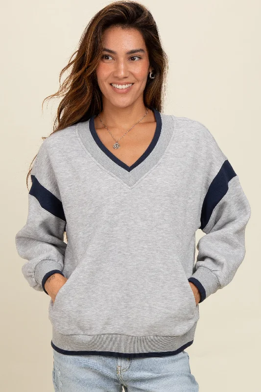 Heather Grey Contrast Sleeve V-Neck Sweatshirt