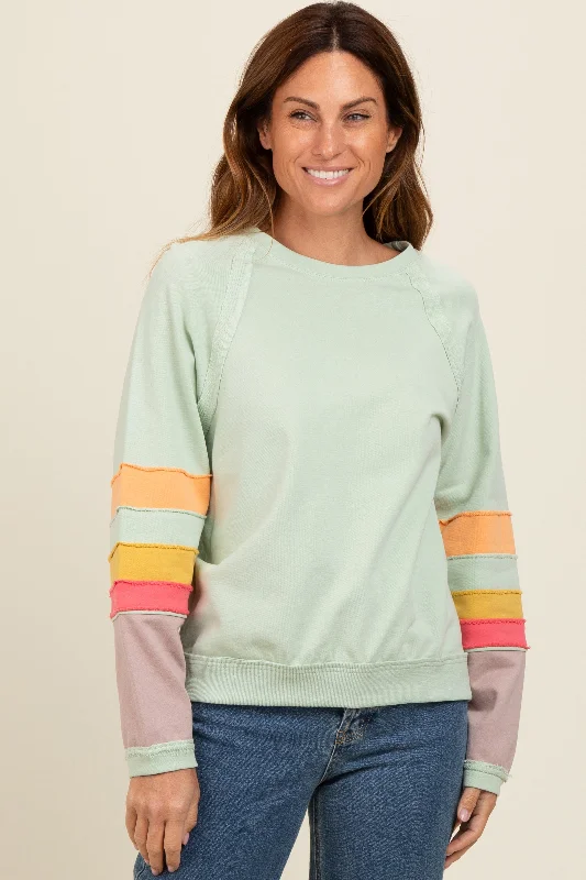 Light Olive Coloblock Sleeve Pullover