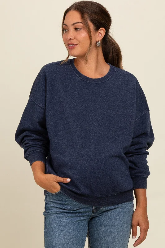 Navy Blue Heather Crewneck Maternity Sweatshirt