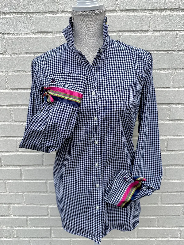 Audrey Navy Gingham Ribbon French Cuff Shirt (RFC34)