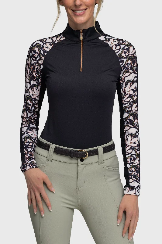 Black & Cream Floral Raglan Long Sleeve Sun Shirt