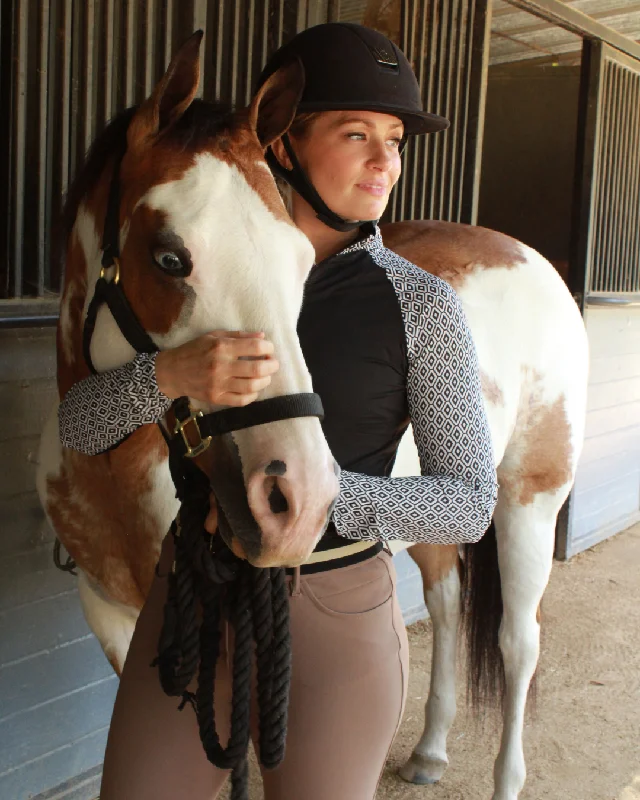 Black & White Geo Raglan Long Sleeve Sun Shirt