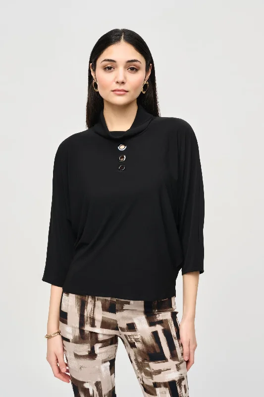 Joseph Ribkoff Black Cowl Neck Dolman Sleeve Boxy Top 243159